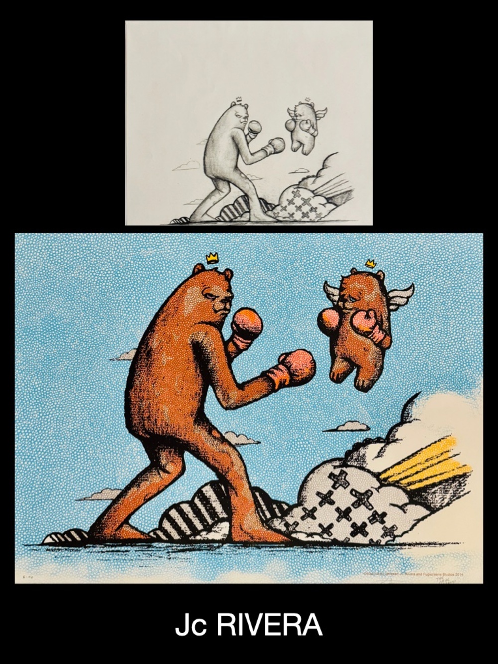 Jc Rivera "Bear Champ" Screenprint With Original Drawing, 2014 - Unframed